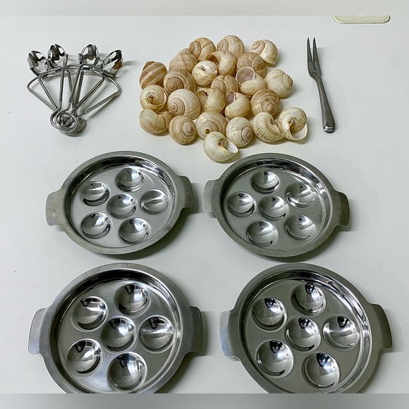 Mid Century Vintage Stainless Steel Escargot Appetizer Set for 4 - Picture 3 of 16